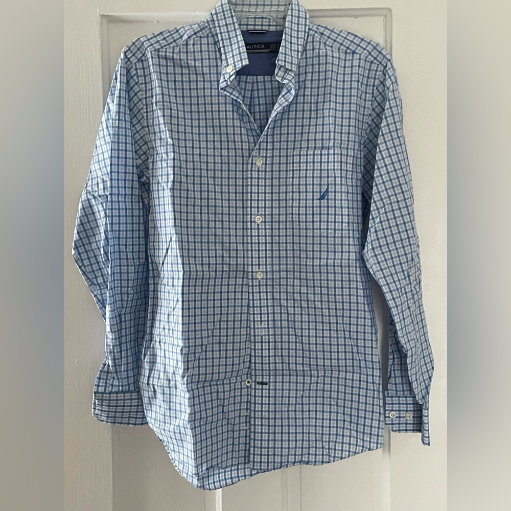 Nautica Men's Blue Plaid Button Down Shirt